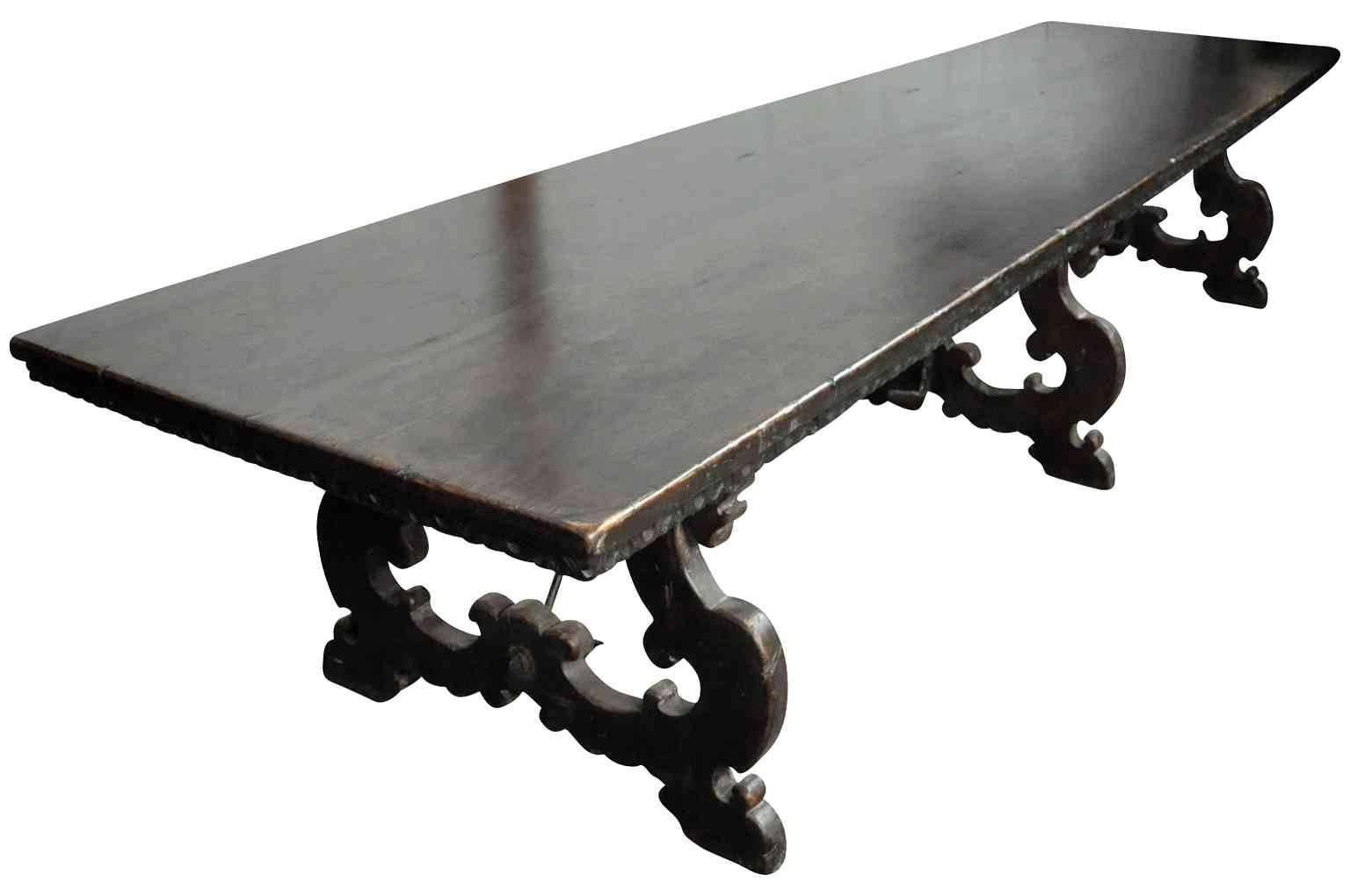 Italian 17th Century Style Farm Table or Trestle Table In Excellent Condition In Atlanta, GA