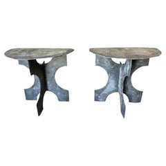 Pair Of French Ardoise - Slate Demi Lune Console Tables