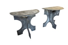 Pair Of French Ardoise - Slate Demi Lune Console Tables