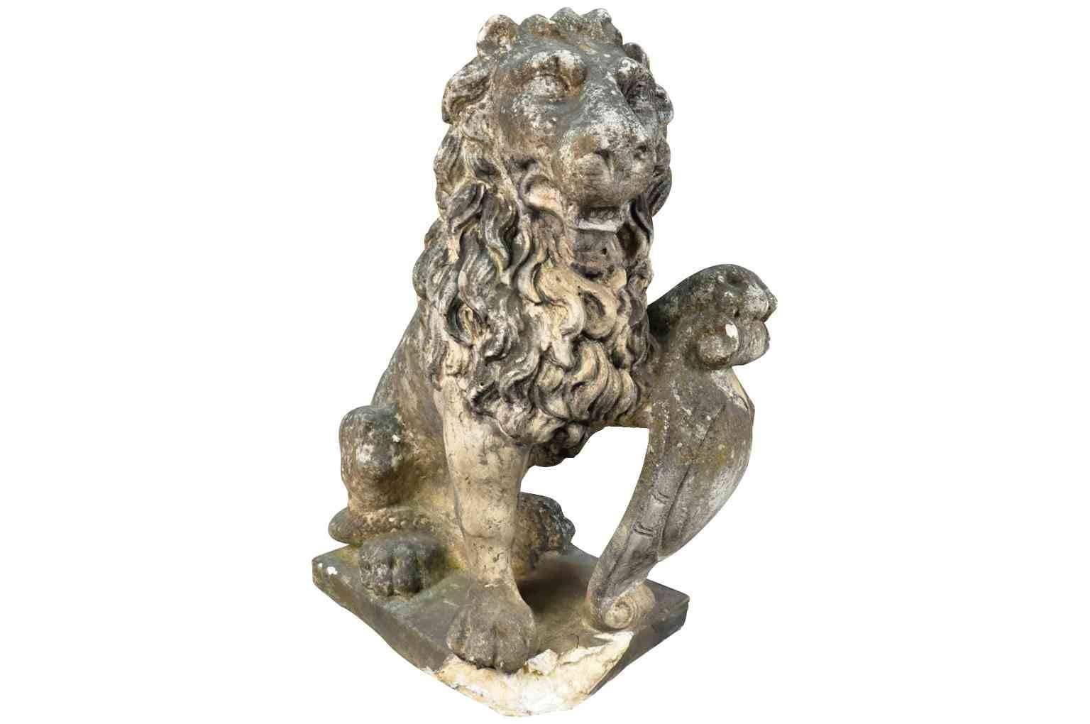 Pair of 19th Century French Stone Lions 6