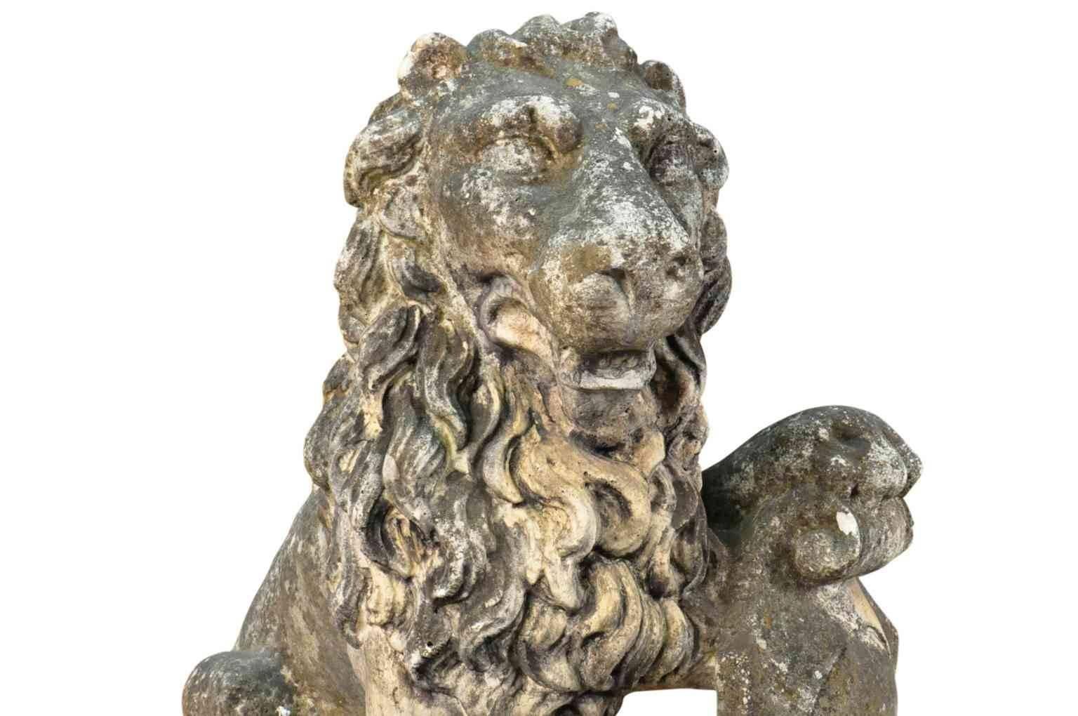 Pair of 19th Century French Stone Lions 7