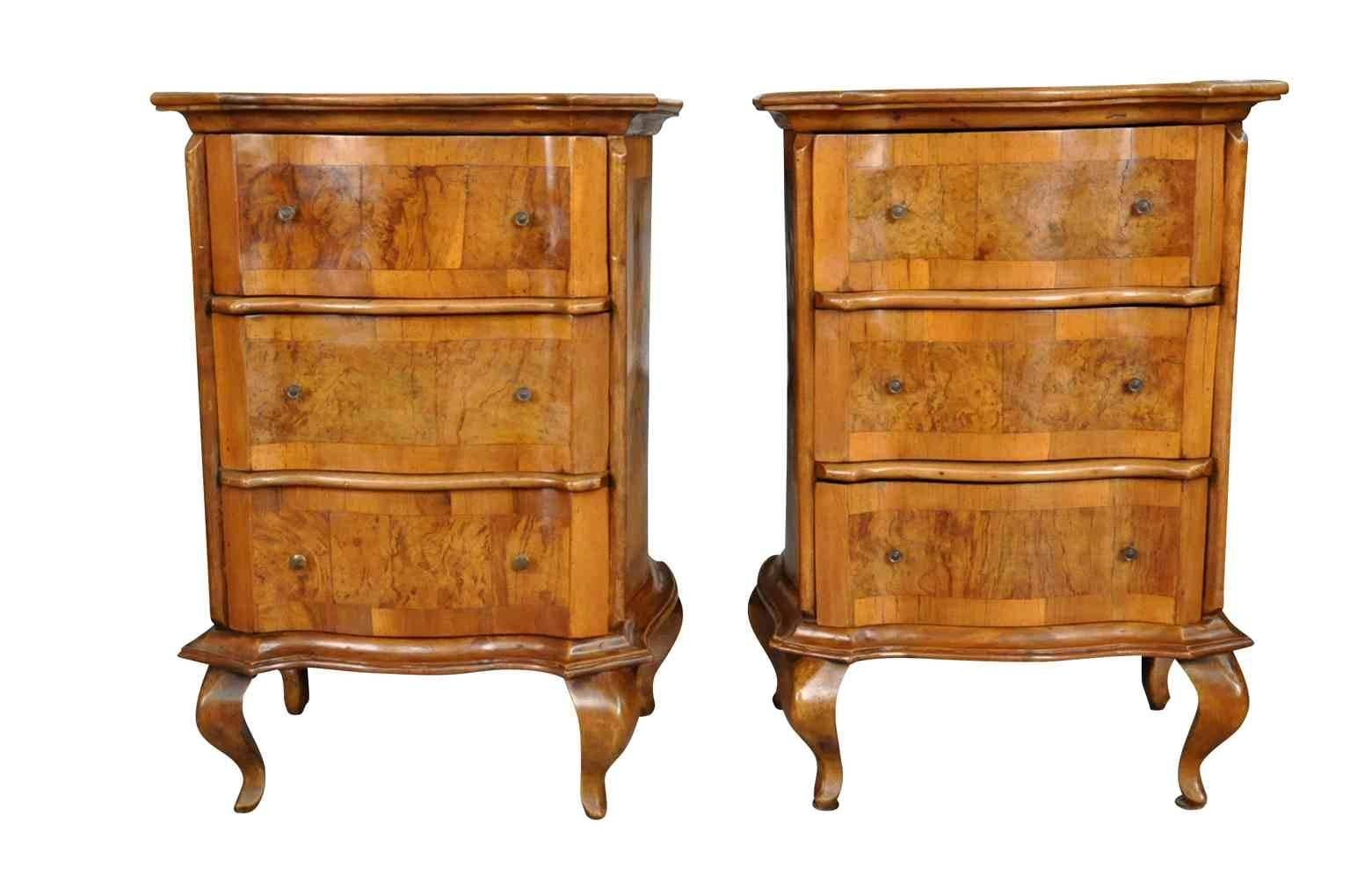 A wonderful pair of later 19th century Comodini or side chests from Northern, Italy. Sound case pieces with thick walnut veneering. Terrific as bedside tables.