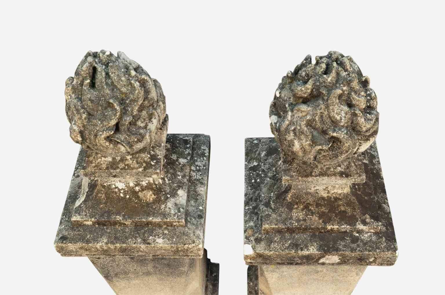 French Outstanding Pair of 19th Century Flambeaux Finials in Stone