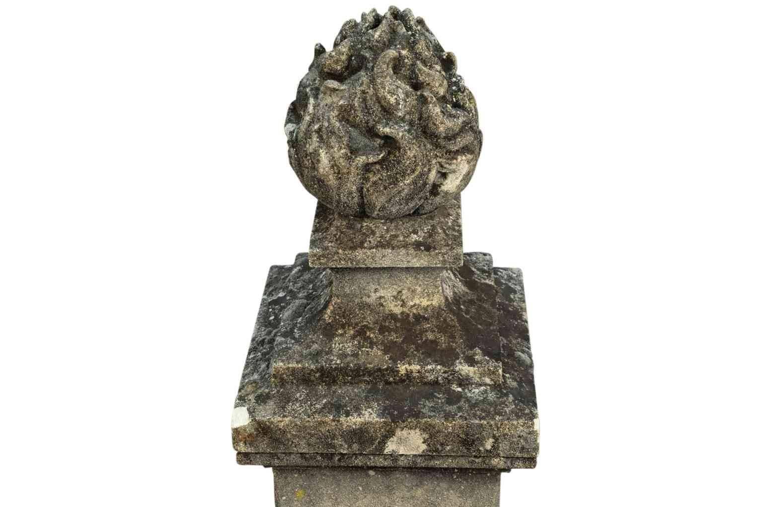 Outstanding Pair of 19th Century Flambeaux Finials in Stone In Good Condition In Atlanta, GA