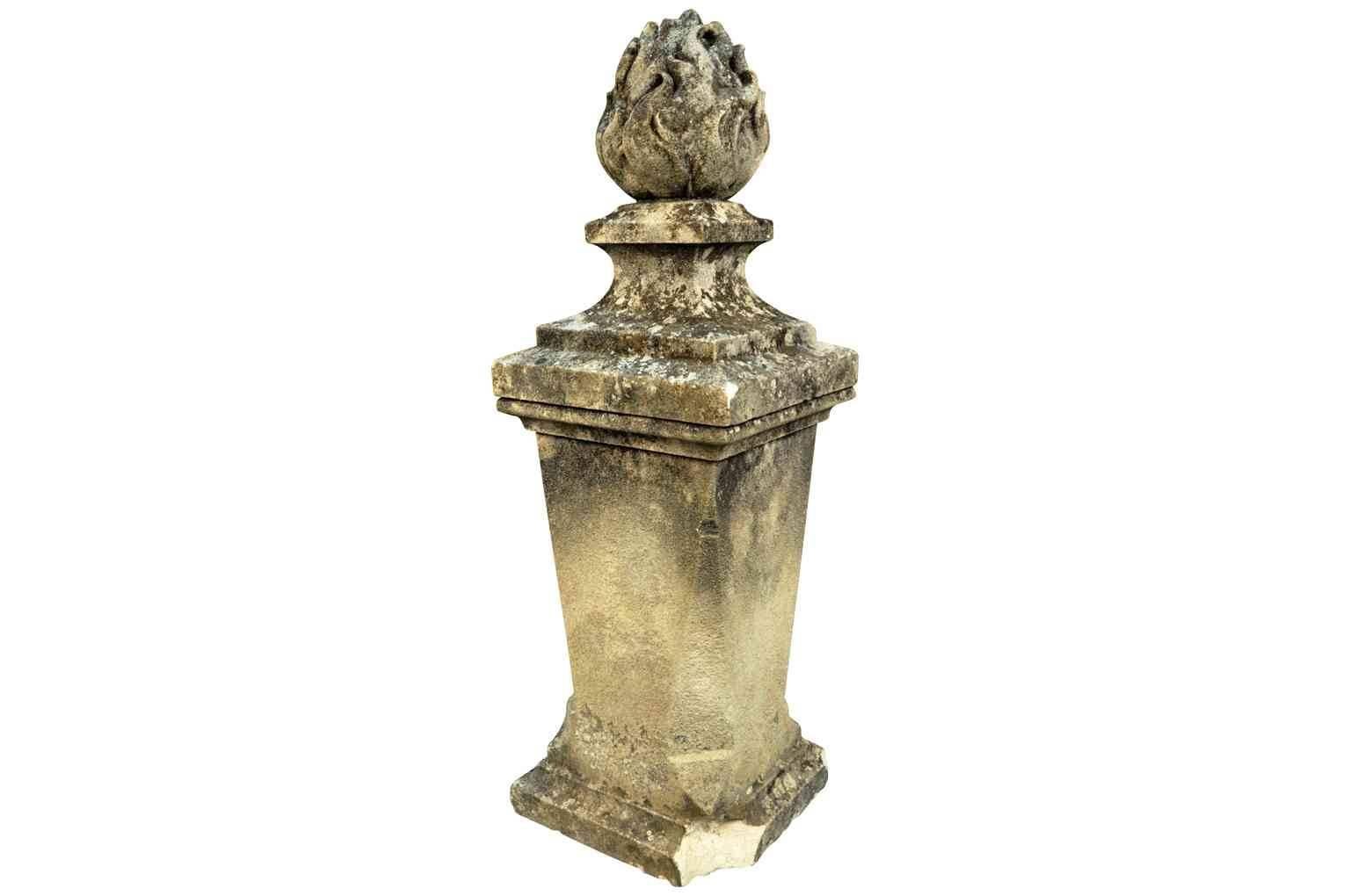 Limestone Outstanding Pair of 19th Century Flambeaux Finials in Stone