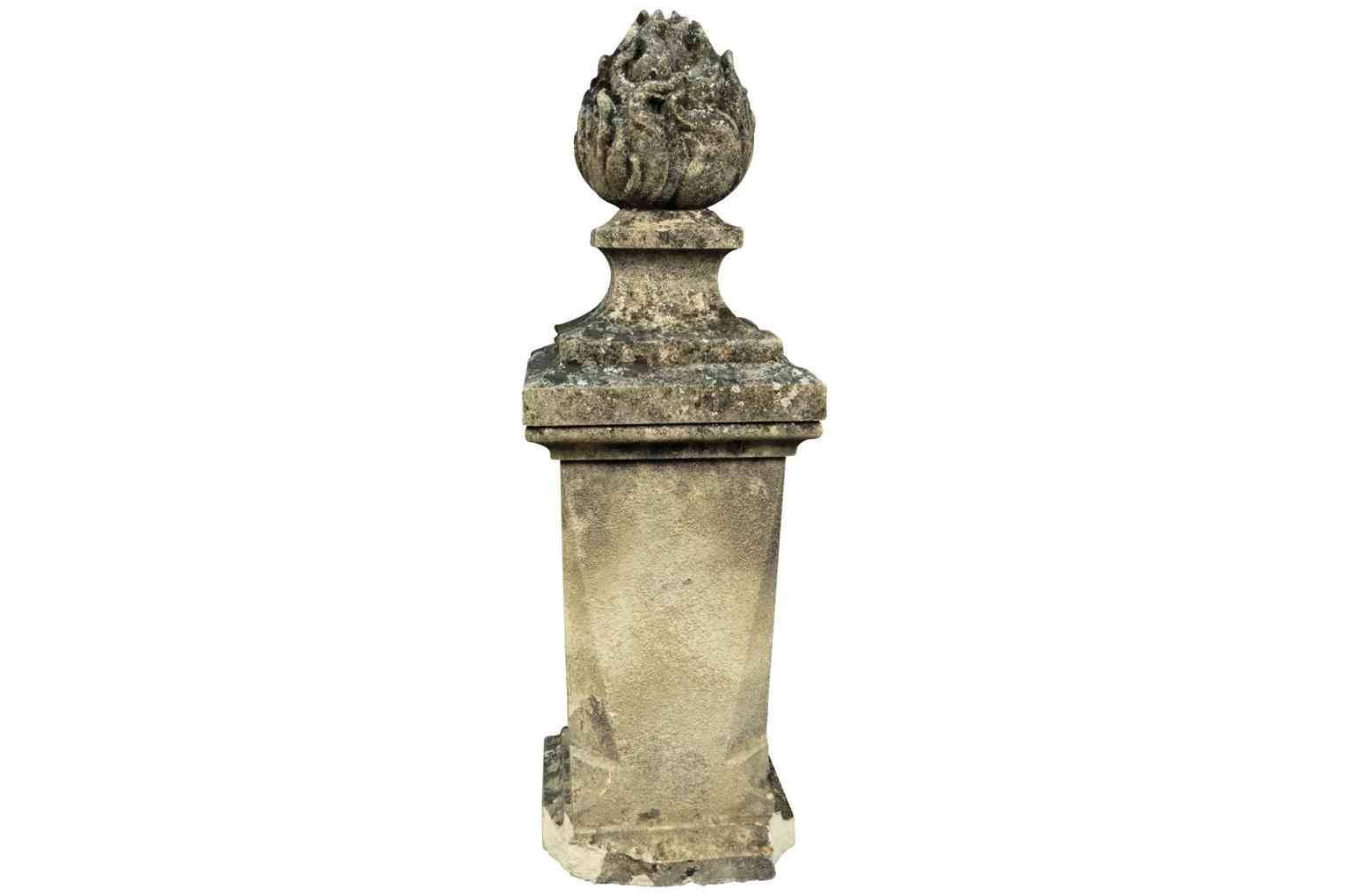 Outstanding Pair of 19th Century Flambeaux Finials in Stone 1