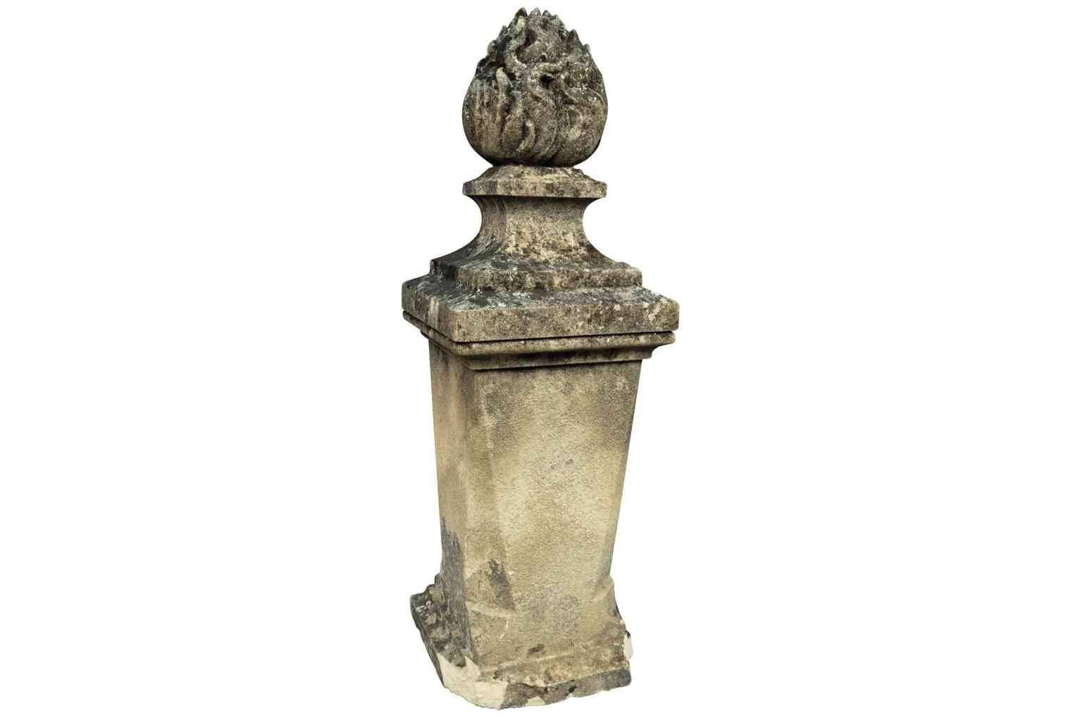 Outstanding Pair of 19th Century Flambeaux Finials in Stone 2