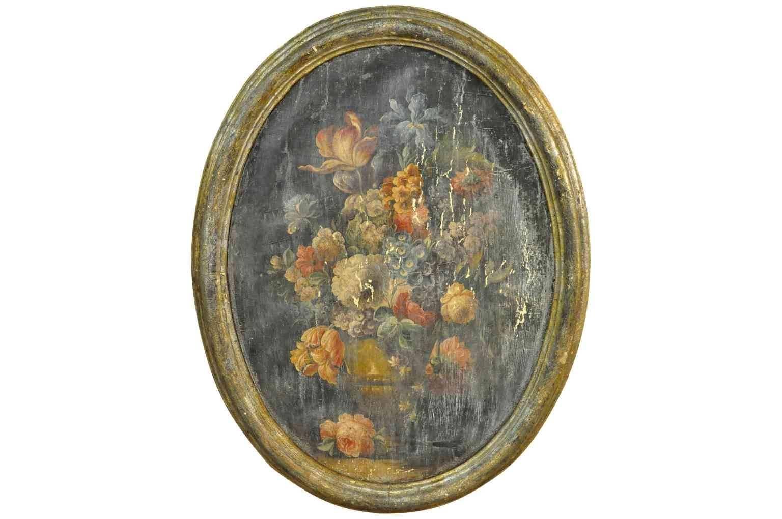 Hand-Painted Outstanding Set of Six Italian 18th Century Floral Still Life Paintings