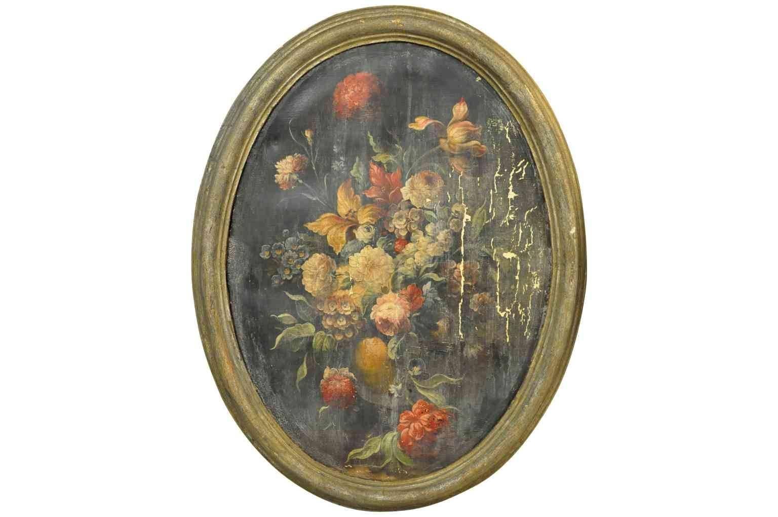 Canvas Outstanding Set of Six Italian 18th Century Floral Still Life Paintings