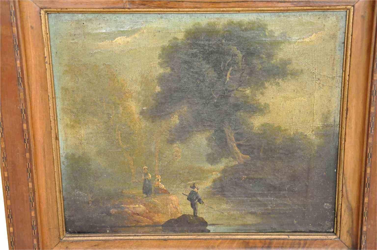 A charming Italian mid-19th century pastoral scene - oil on canvas housed in a very handsome walnut frame. A wonderful accent piece whether hung from a wall, placed on a tabletop easel or in a bookcase.