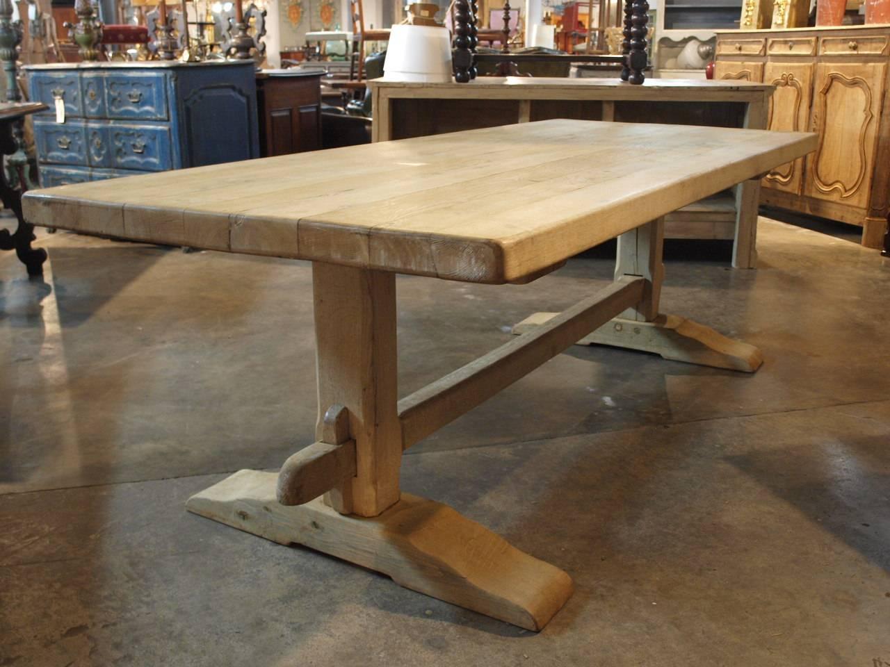Bleached French Late 19th Century Farm Table, Trestle Table