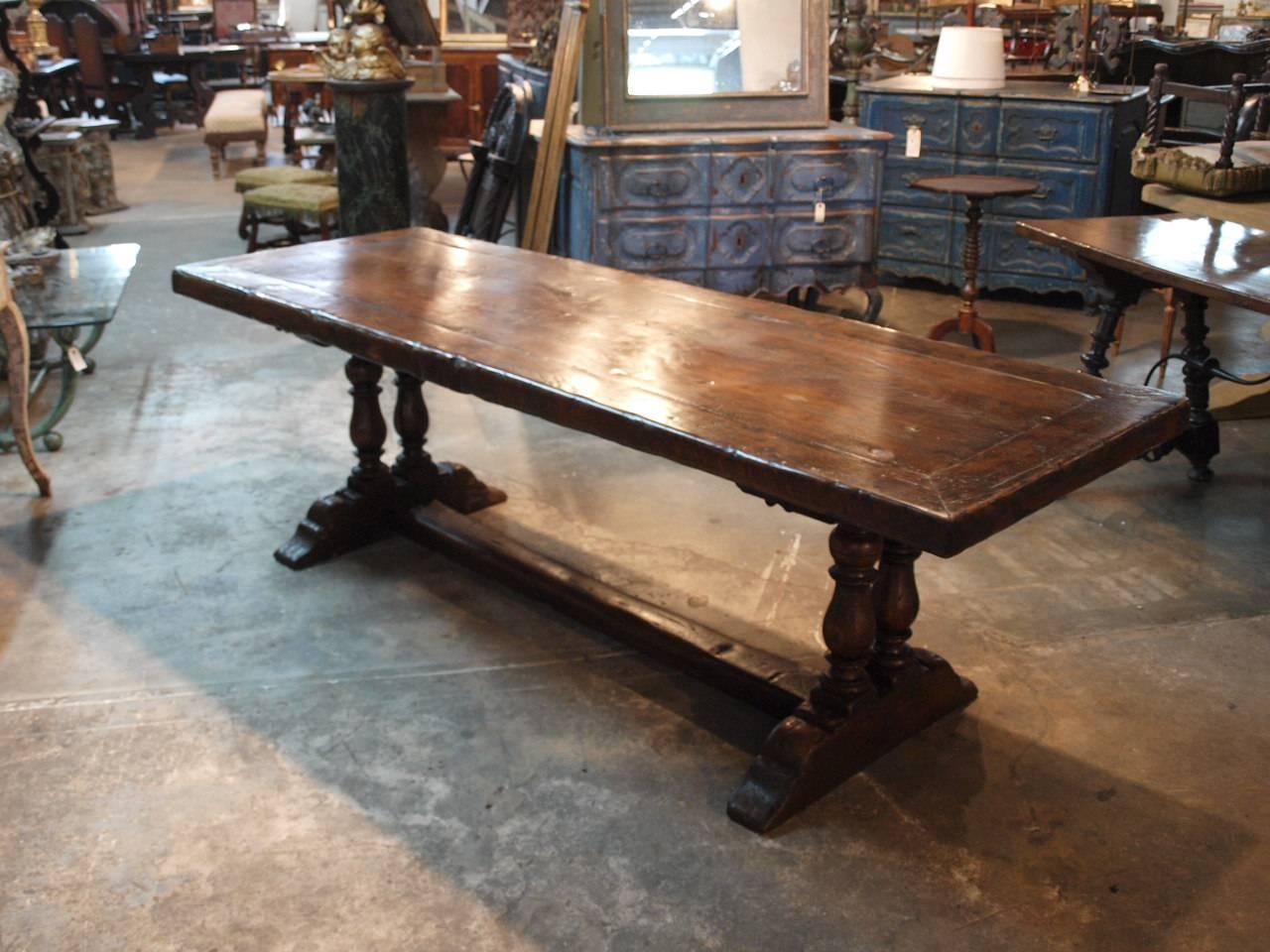 French 19th Century Baluster Leg Farm Table, Trestle Table For Sale at 1stdibs French 19th Century Baluster Leg Farm Table, Trestle Table For Sale at 1stdibs