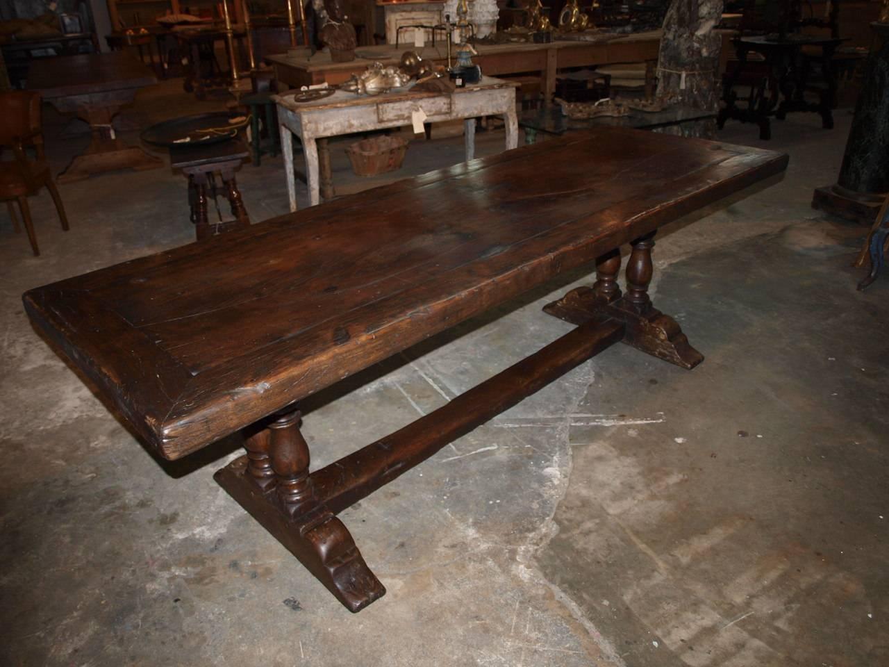 French 19th Century Baluster Leg Farm Table, Trestle Table 1