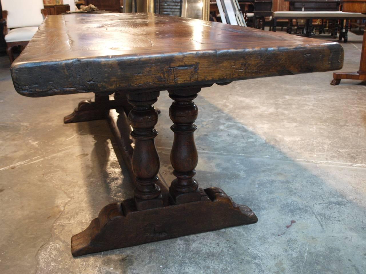 French 19th Century Baluster Leg Farm Table, Trestle Table 2