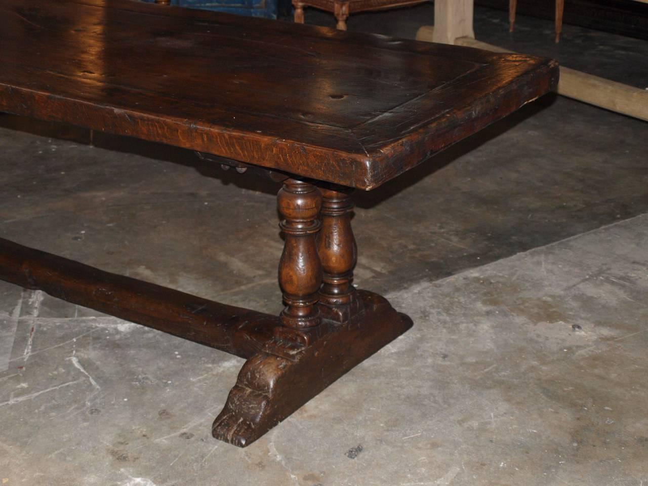 French 19th Century Baluster Leg Farm Table, Trestle Table 3