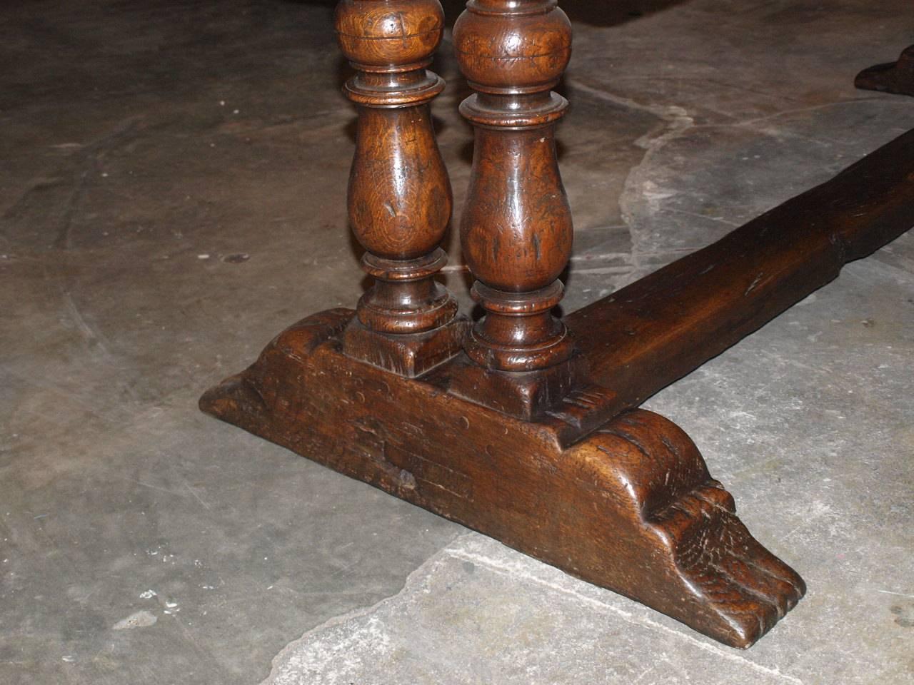 French 19th Century Baluster Leg Farm Table, Trestle Table 4
