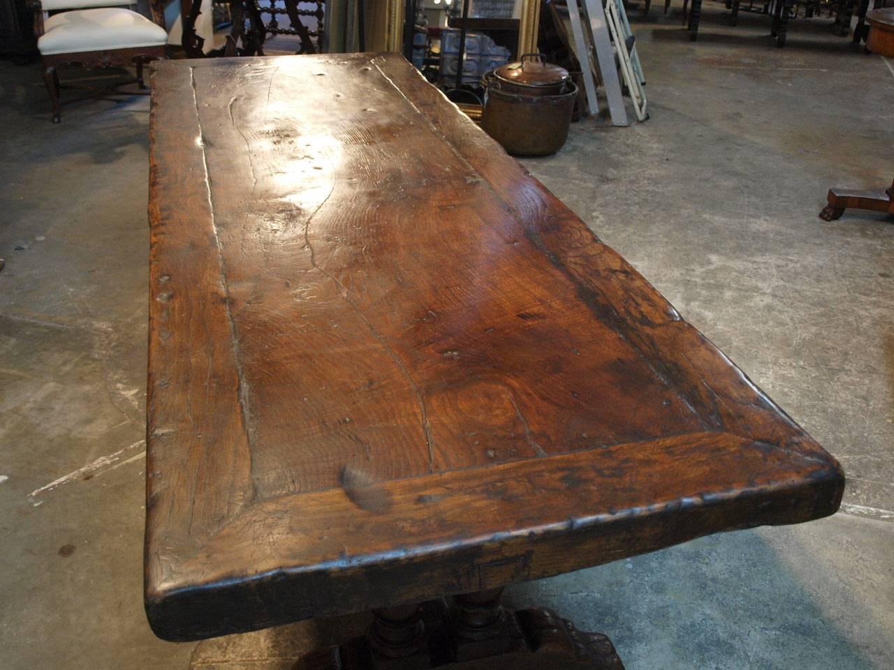 French 19th Century Baluster Leg Farm Table, Trestle Table 6