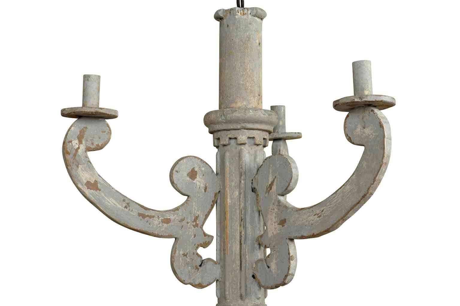 Pair Of Spanish Chandeliers In Painted Wood 1