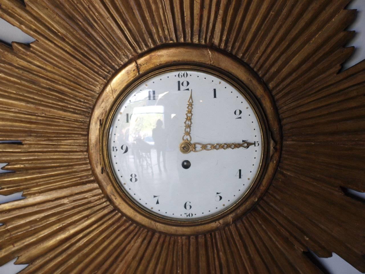 Gilt Exceptional and Rare Early 19th Century French Sunburst Clock