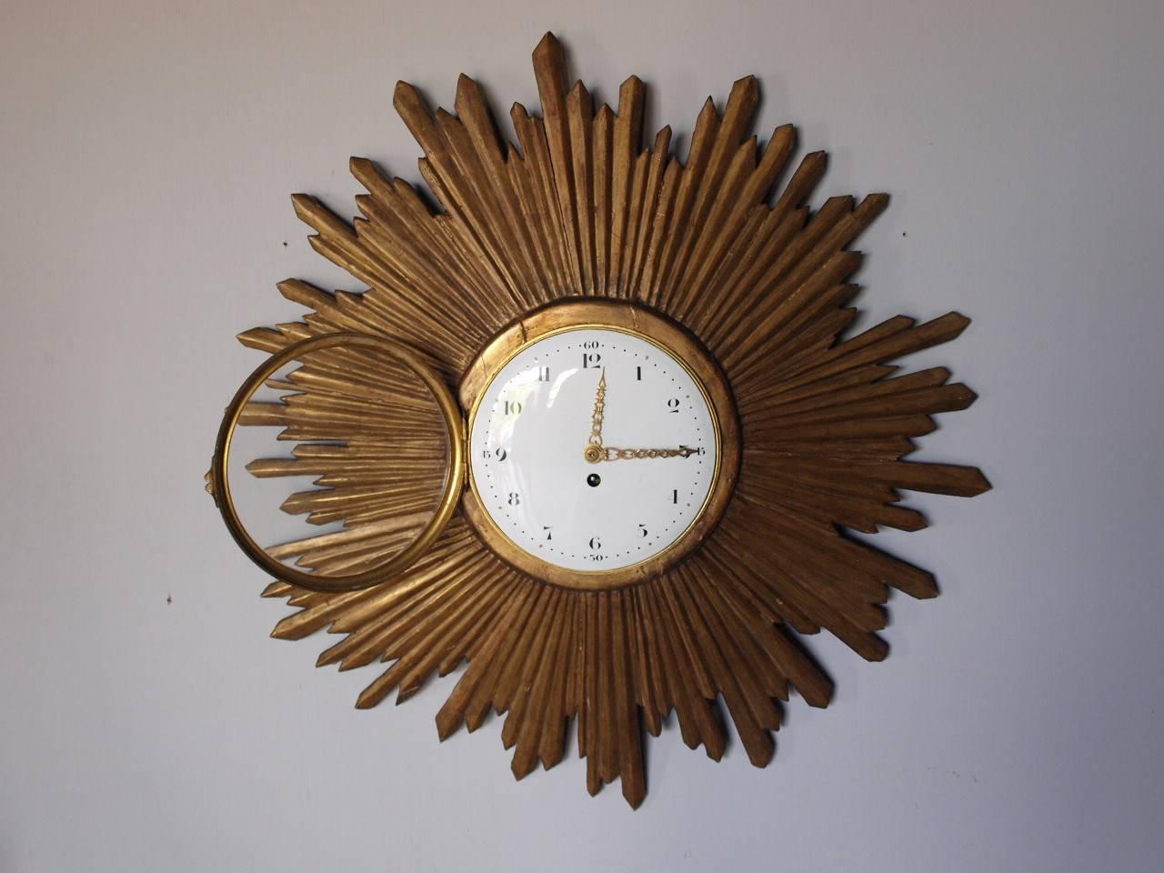 Wood Exceptional and Rare Early 19th Century French Sunburst Clock