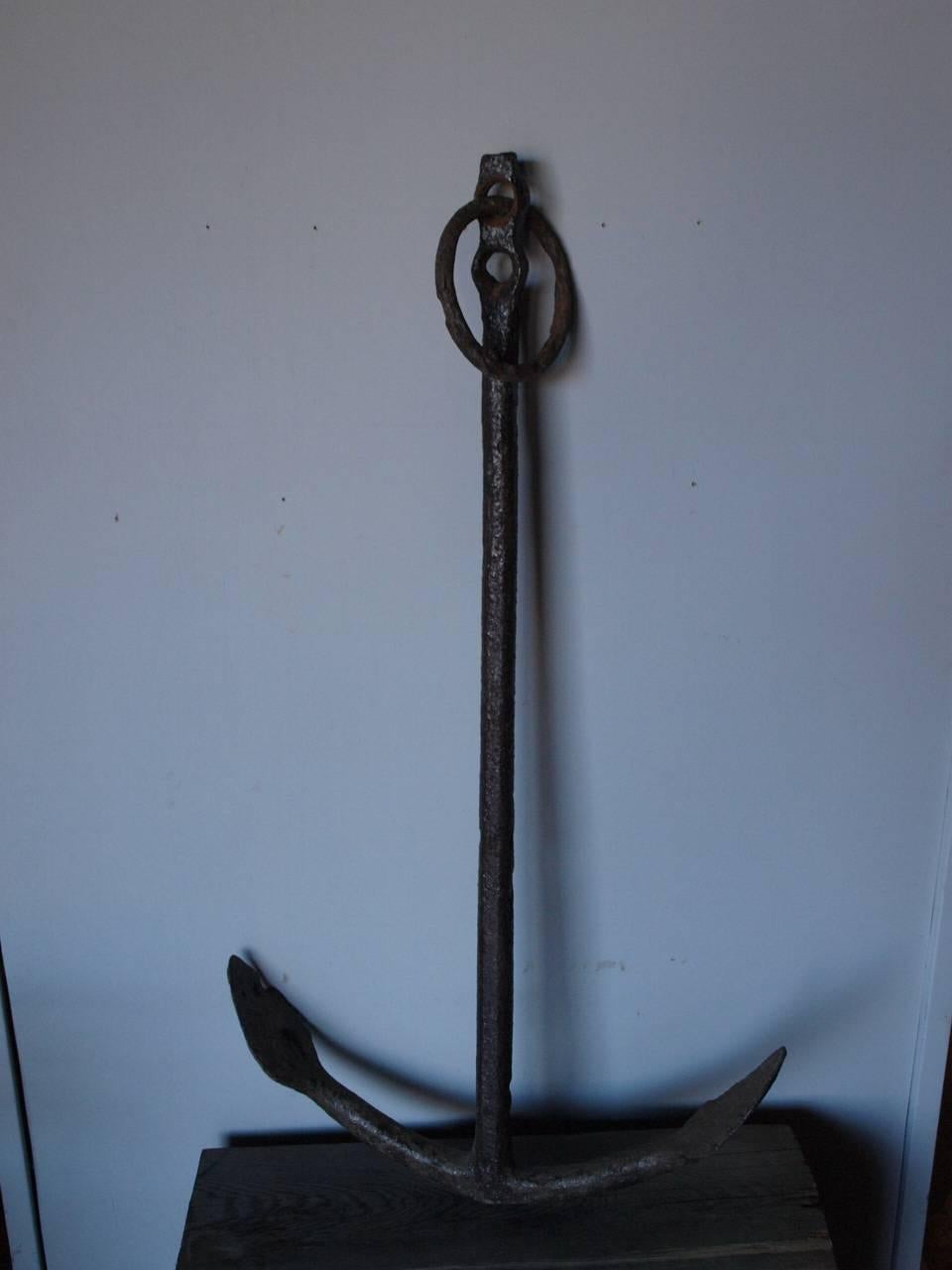 Fabulous 18th century ship's anchor finds in the Mediterranean Seaoff the coast of Nice, France. Crafted from hand-forged iron, gorgeous patina. Wonderful as a mounted art piece or gracing a coastal garden or swimming pool.