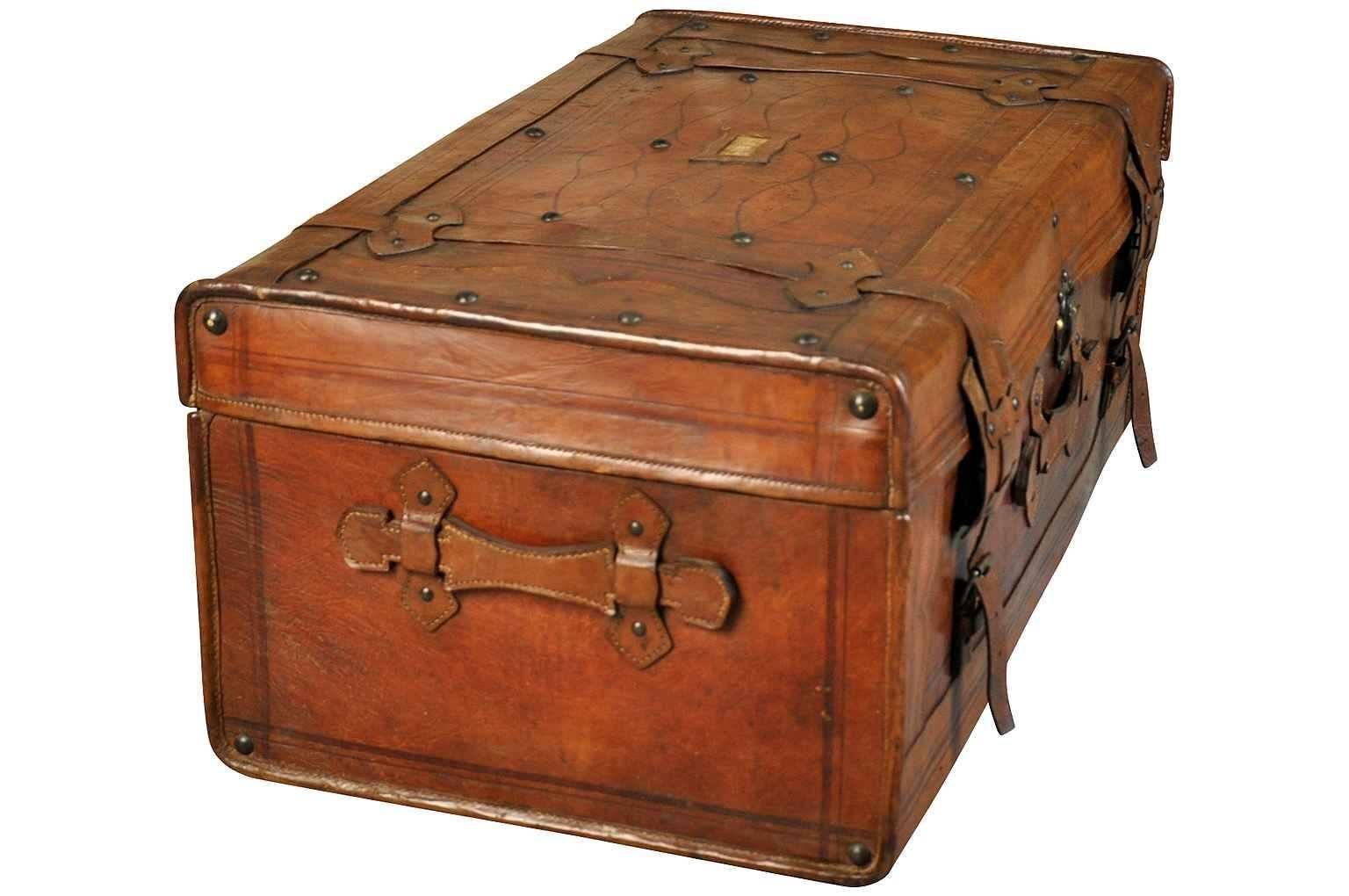 19th Century French Leather Trunk In Excellent Condition In Atlanta, GA