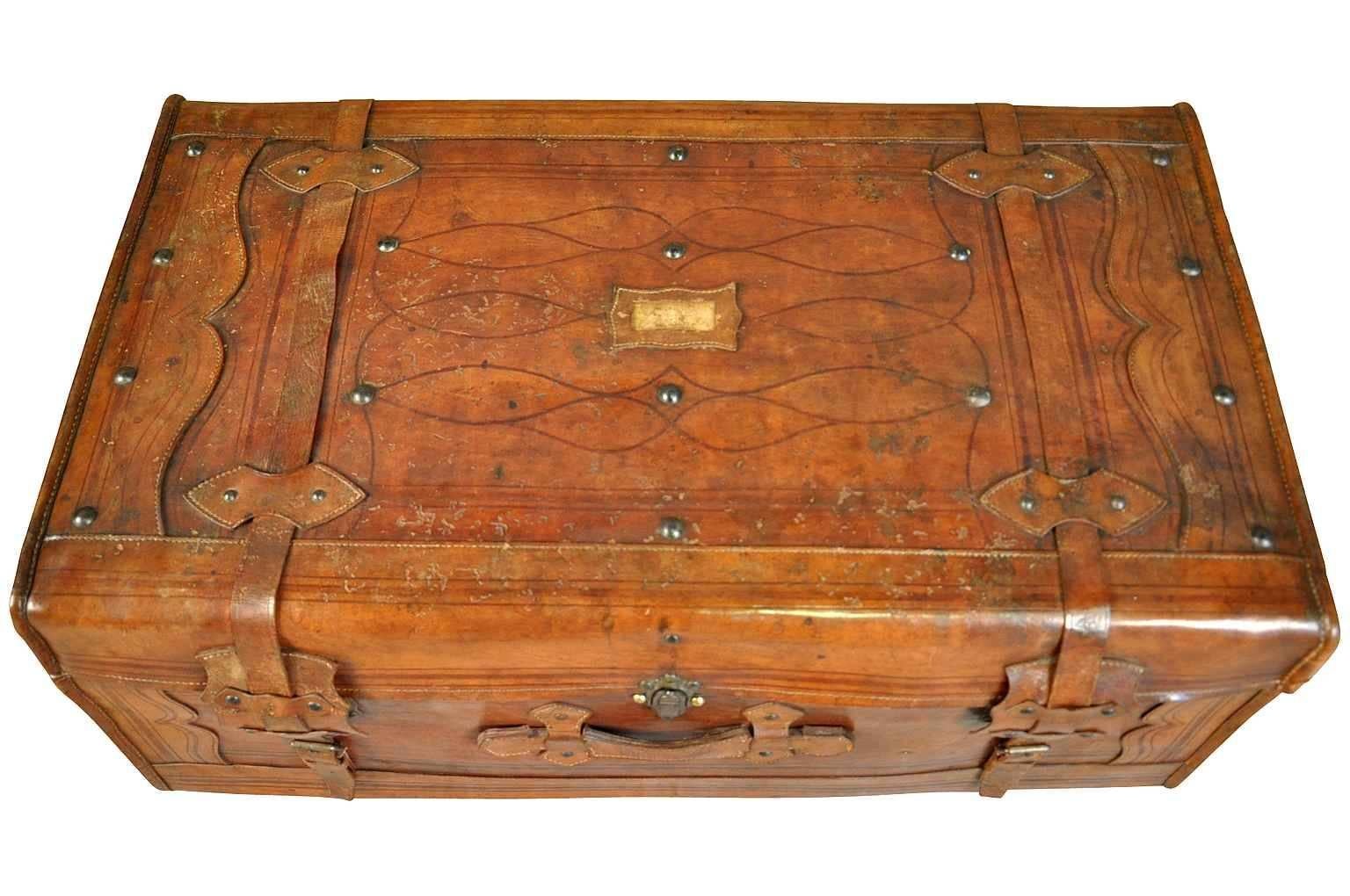 19th Century French Leather Trunk 1