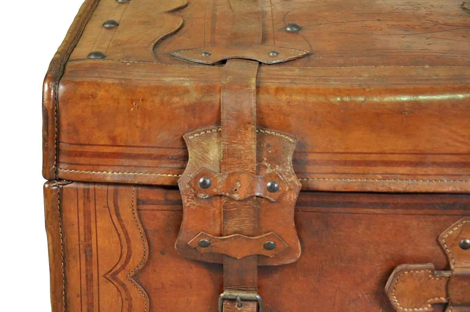 19th Century French Leather Trunk 4