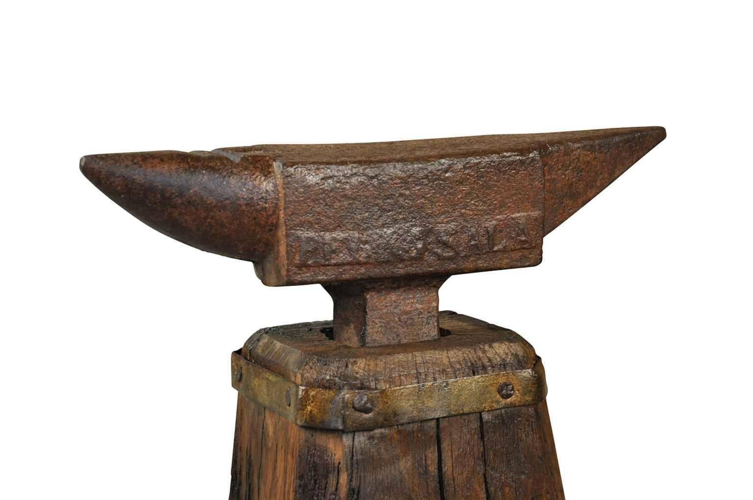 Iron 19th Century Enclume, Anvil on Its Wooden Base
