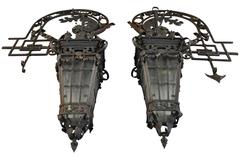 Monumental Pair of French Wrought Iron Lanterns