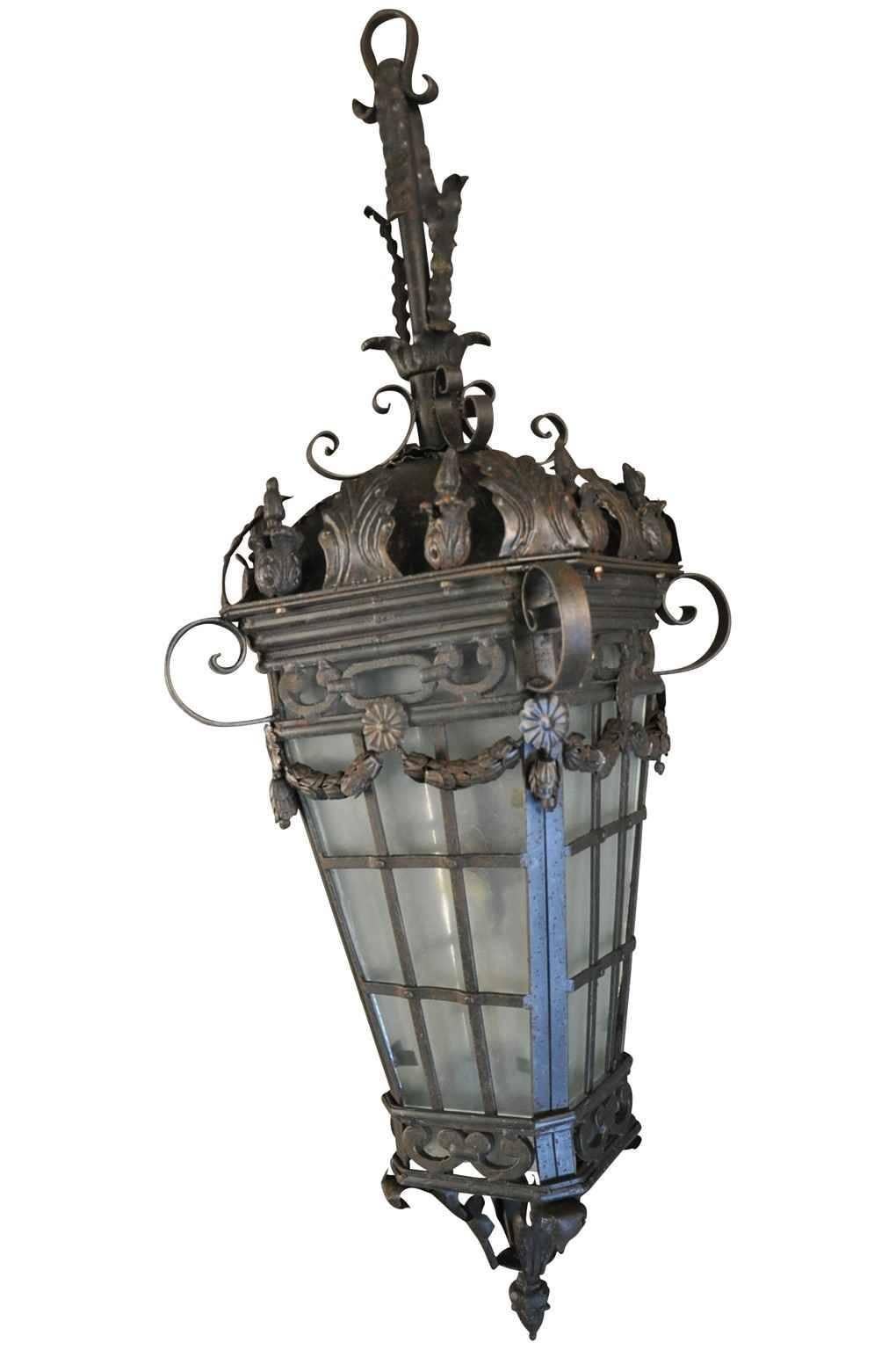 19th Century Monumental Pair of French Wrought Iron Lanterns