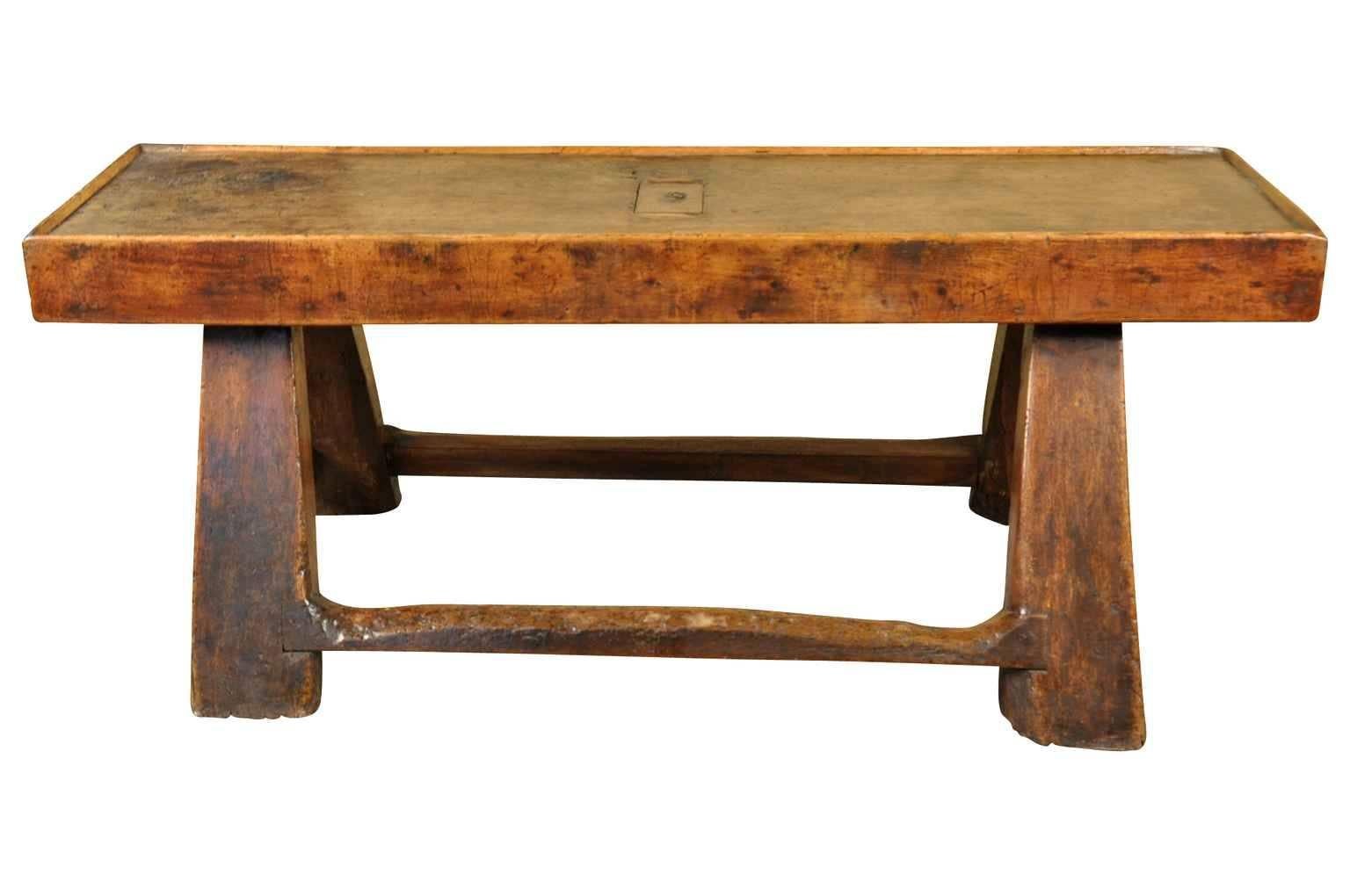 A terrific early 19th century Northern Italian work table in walnut. Fabulous patina. Ideal as a coffee table. The depth of the top surface is 16 7/8