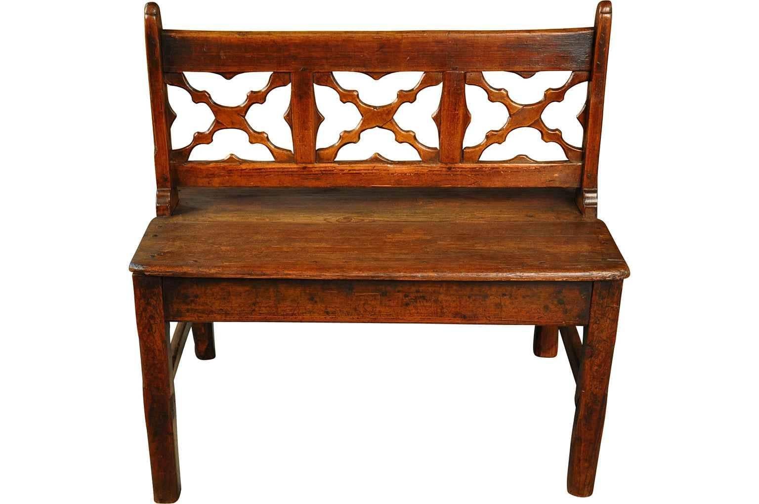 A very charming and very unique double sided banquette from the South of France. Wonderfully constructed from walnut and pine with an open lattice back. A terrific accent piece.