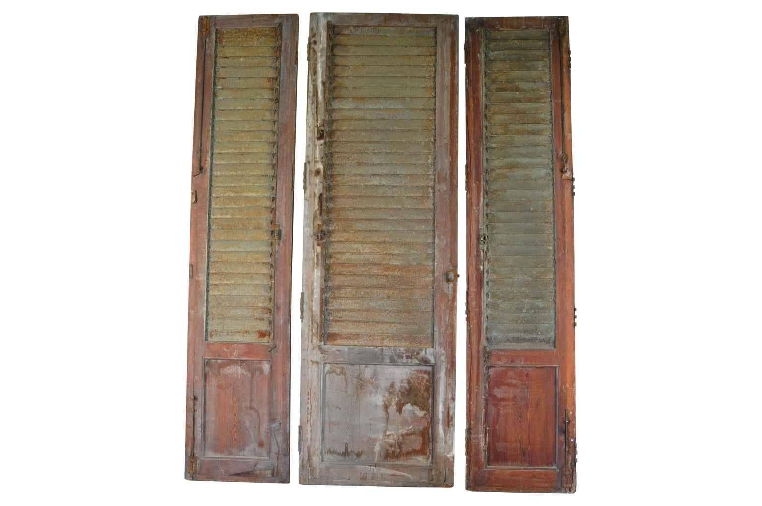 Bleached French Set of Three Doors with Metal Louvered Shutters