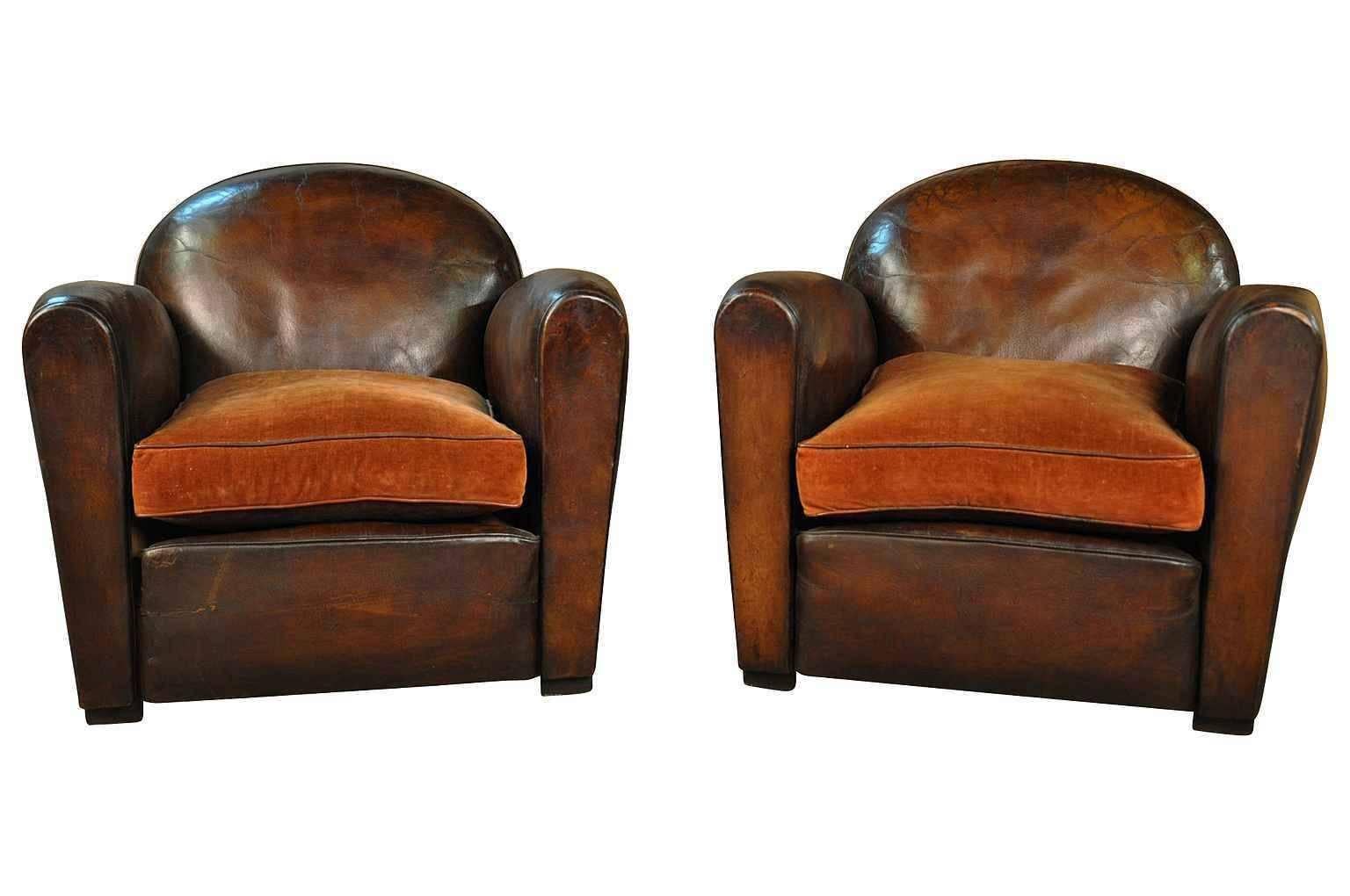 Sensational Pair of French Art Deco Leather Club Chairs In Excellent Condition In Atlanta, GA