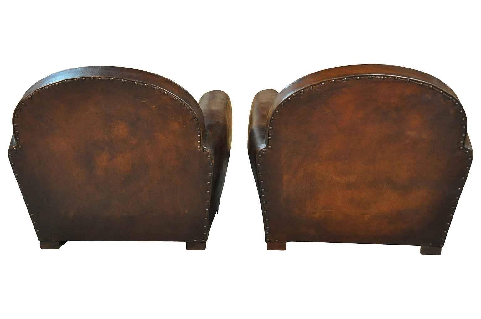 20th Century Sensational Pair of French Art Deco Leather Club Chairs