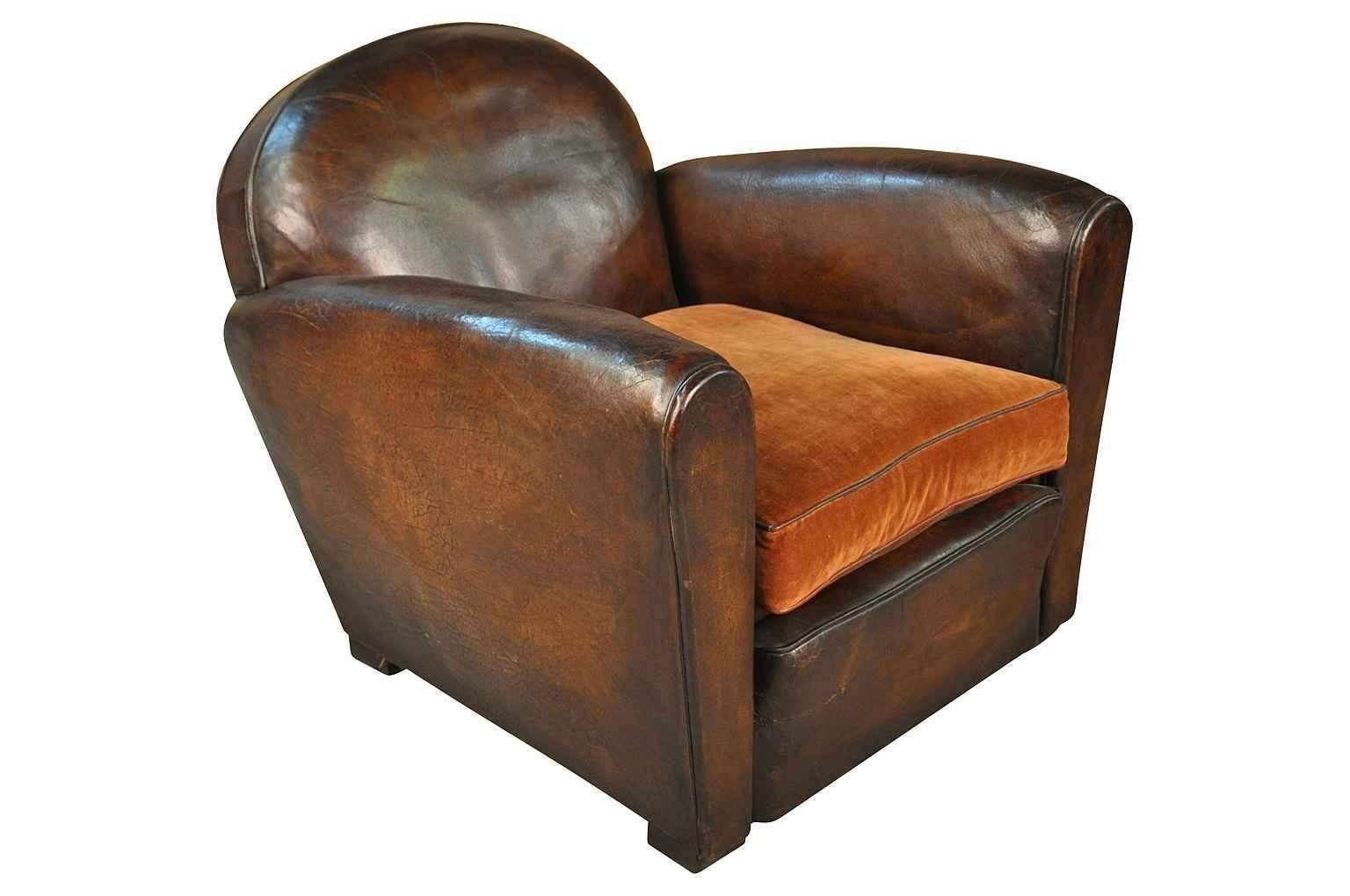 Sensational Pair of French Art Deco Leather Club Chairs 1