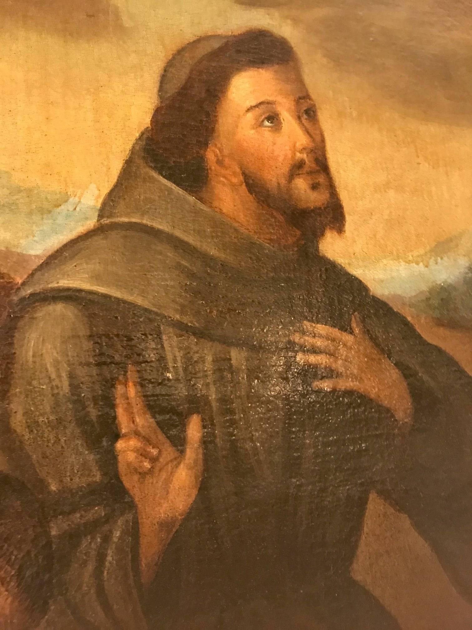 Canvas Monumental Spanish 17th Century Painting of Saint Francis