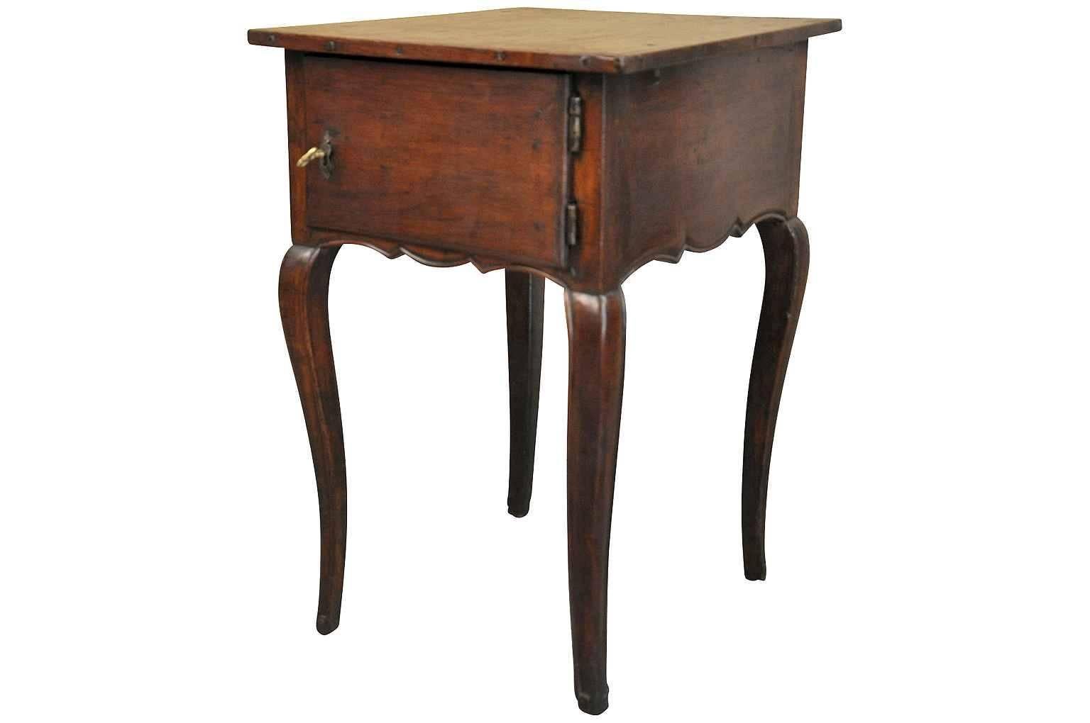 A charming late 18th century Louis XV style side table-end table. Beautifully constructed with soft cabriole legs and one locking door. Sumptuous patina.