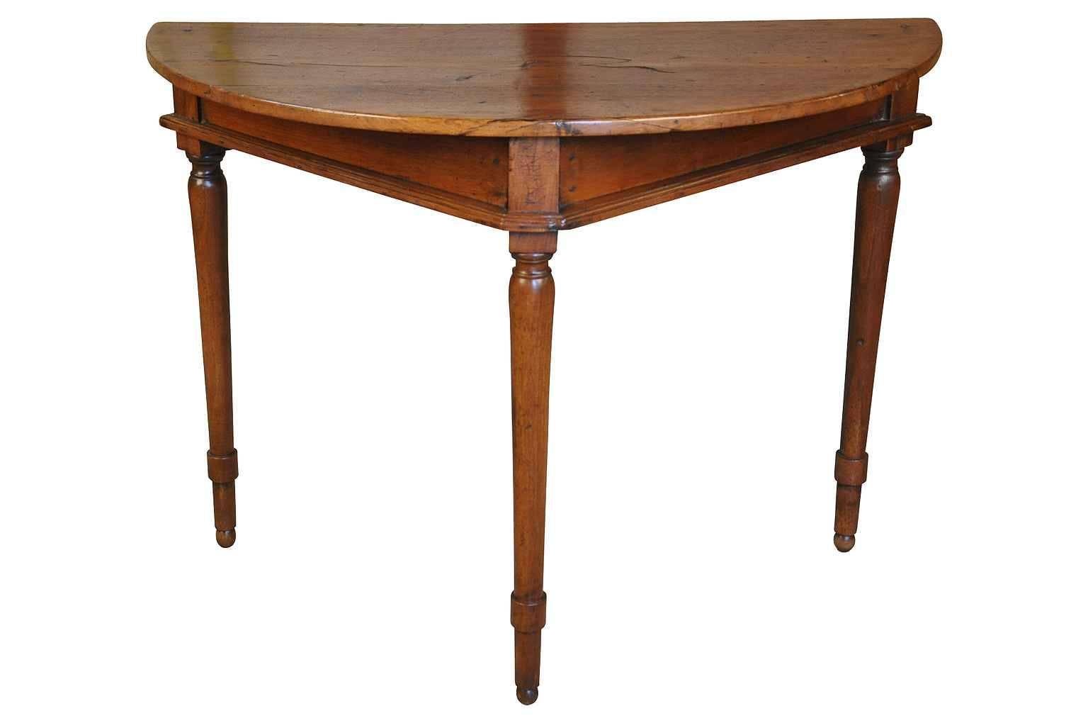 A very handsome mid-19th century demilune console from Spain. Soundly constructed from chestnut with very rich and luminous patina. A wonderful occasional table that will serve nicely as a bedside table as well.