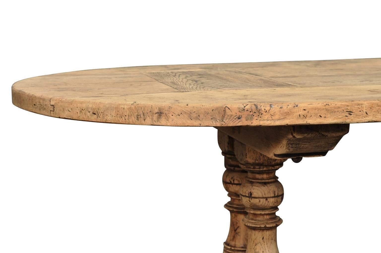 French Baluster Leg Oval Farm Table, Trestle Table 1