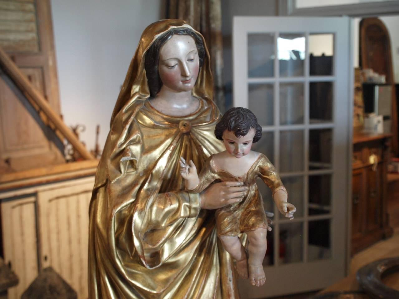 French 19th Century Statue of the Madonna and Child In Excellent Condition In Atlanta, GA