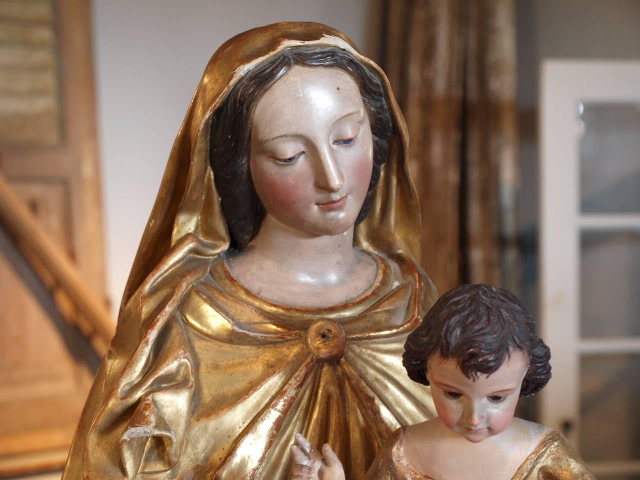 Plaster French 19th Century Statue of the Madonna and Child