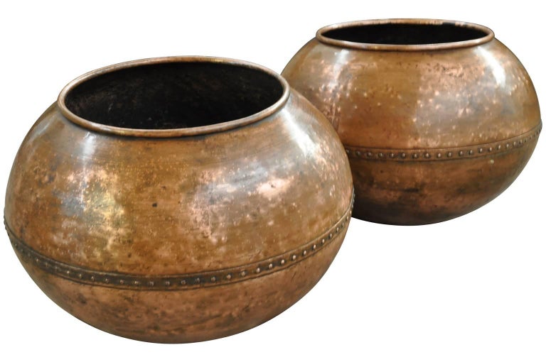 Pair of Large Spanish Copper Pots at 1stdibs