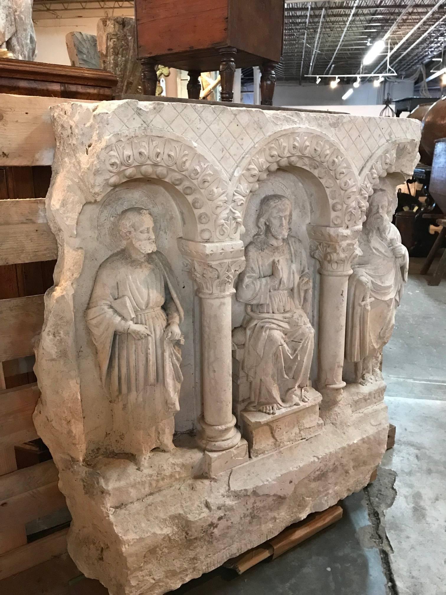 Carved 19th Century Relief Carving of Jesus with Peter and Paul