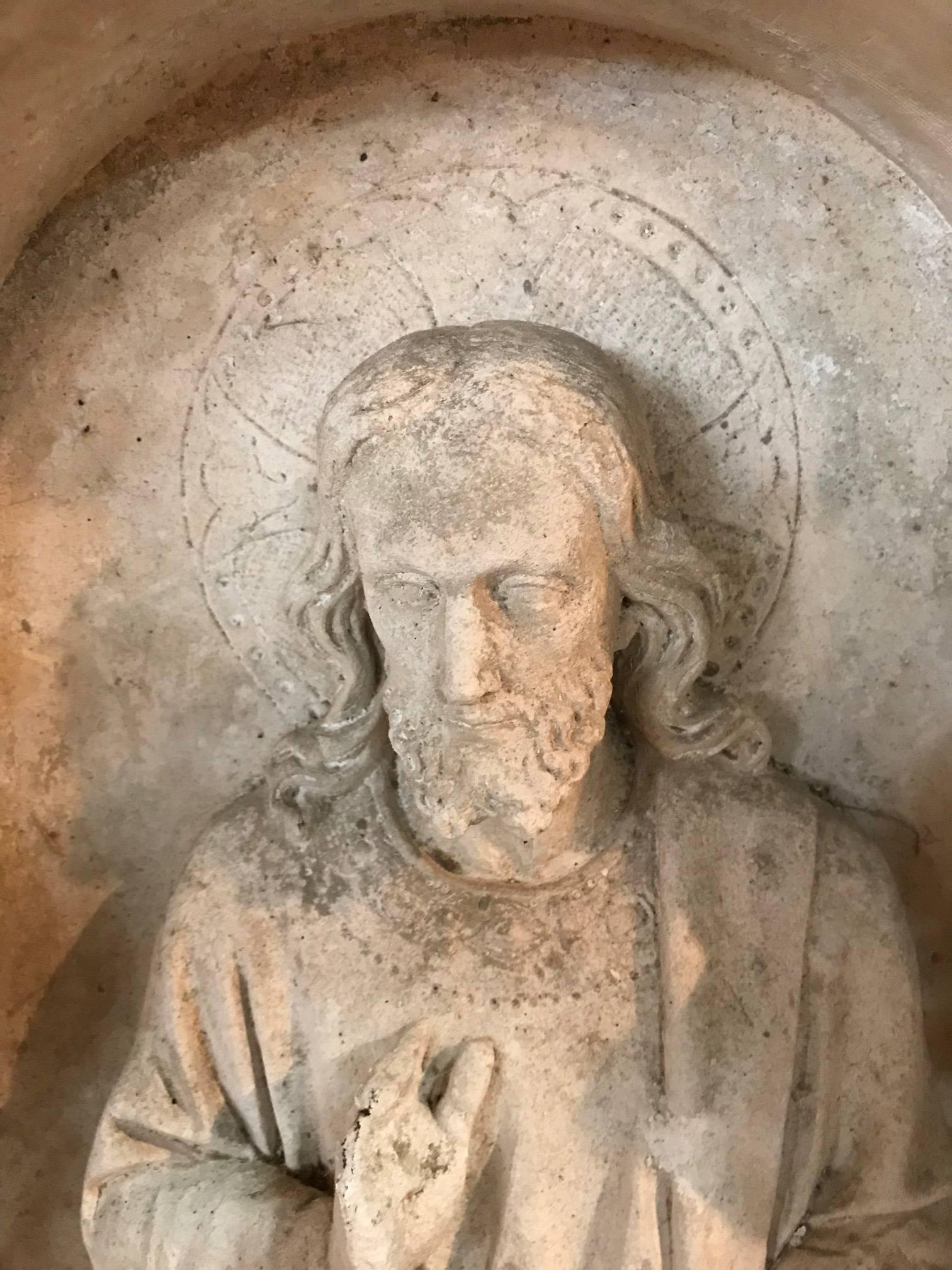 Stone 19th Century Relief Carving of Jesus with Peter and Paul