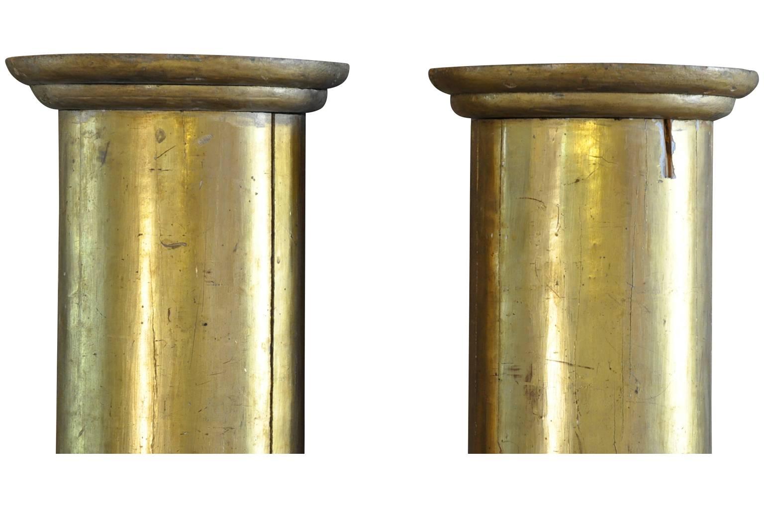 A very lovely pair of early 19th century French half rounded columns in giltwood. Wonderful architectural fragments to build into a mantel, window or doorway.