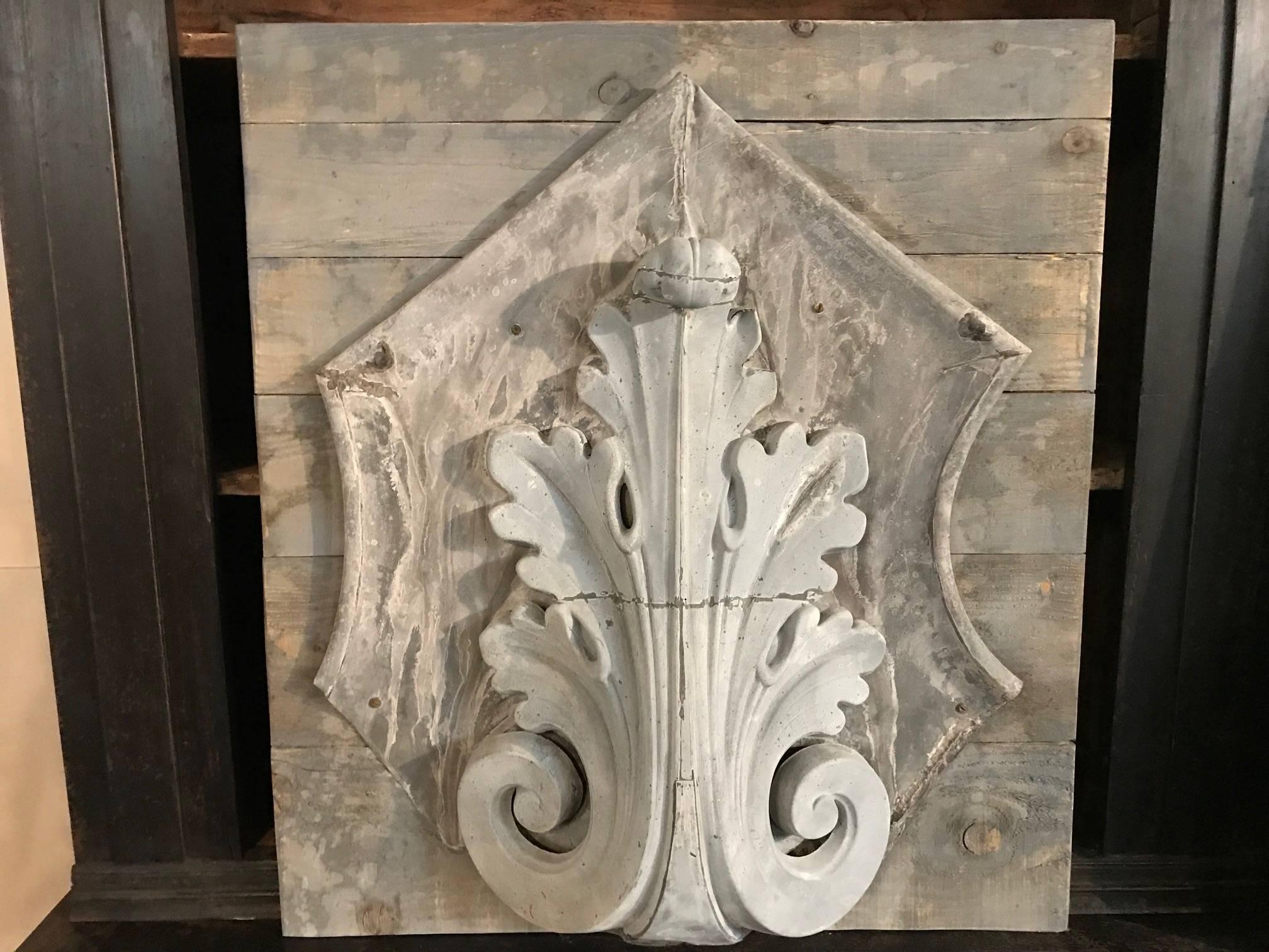 French Pair of 19th Century Mounted Zinc Architectural Fragments