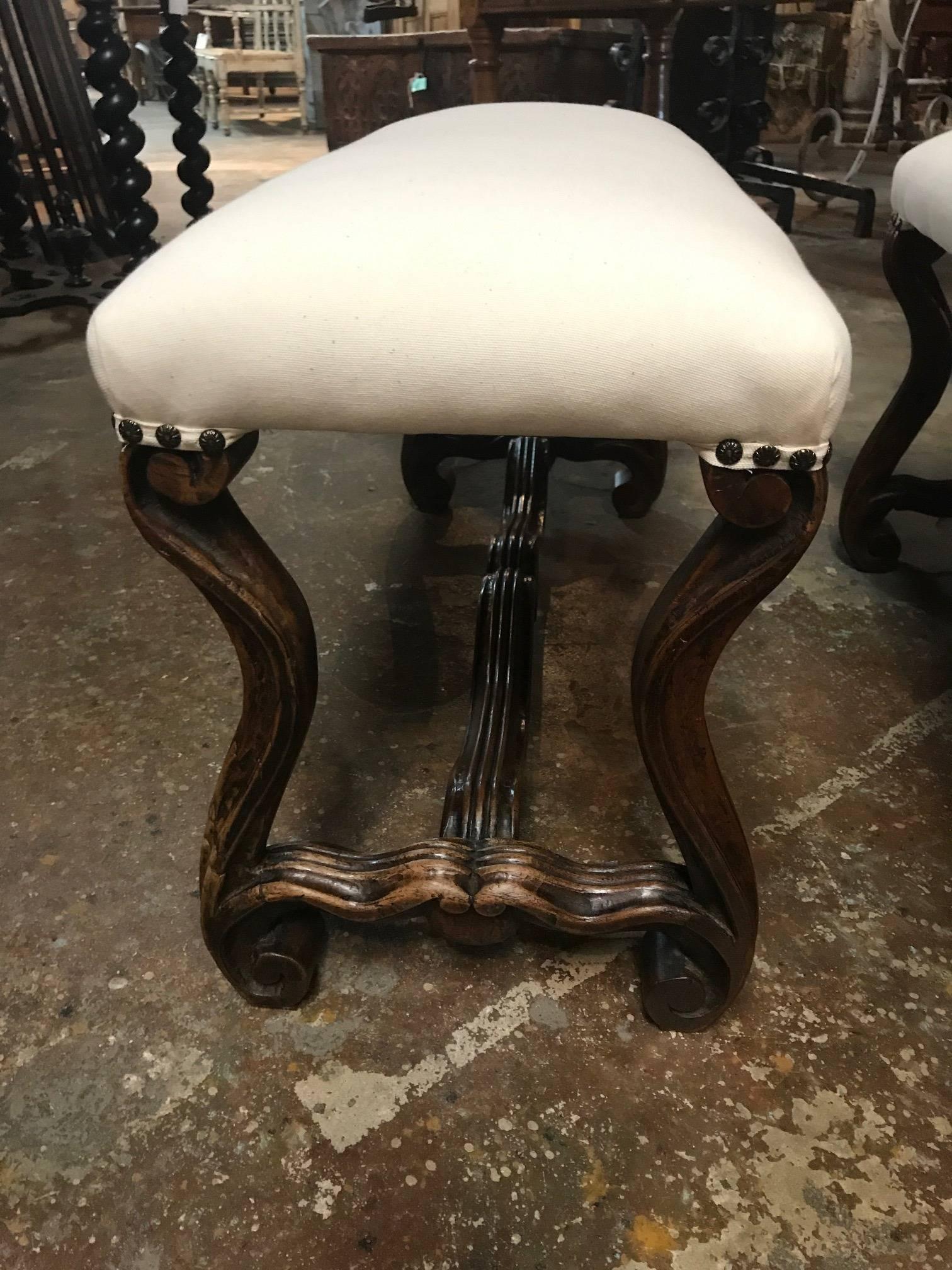 Walnut Pair of French Louis XIII Style Benches