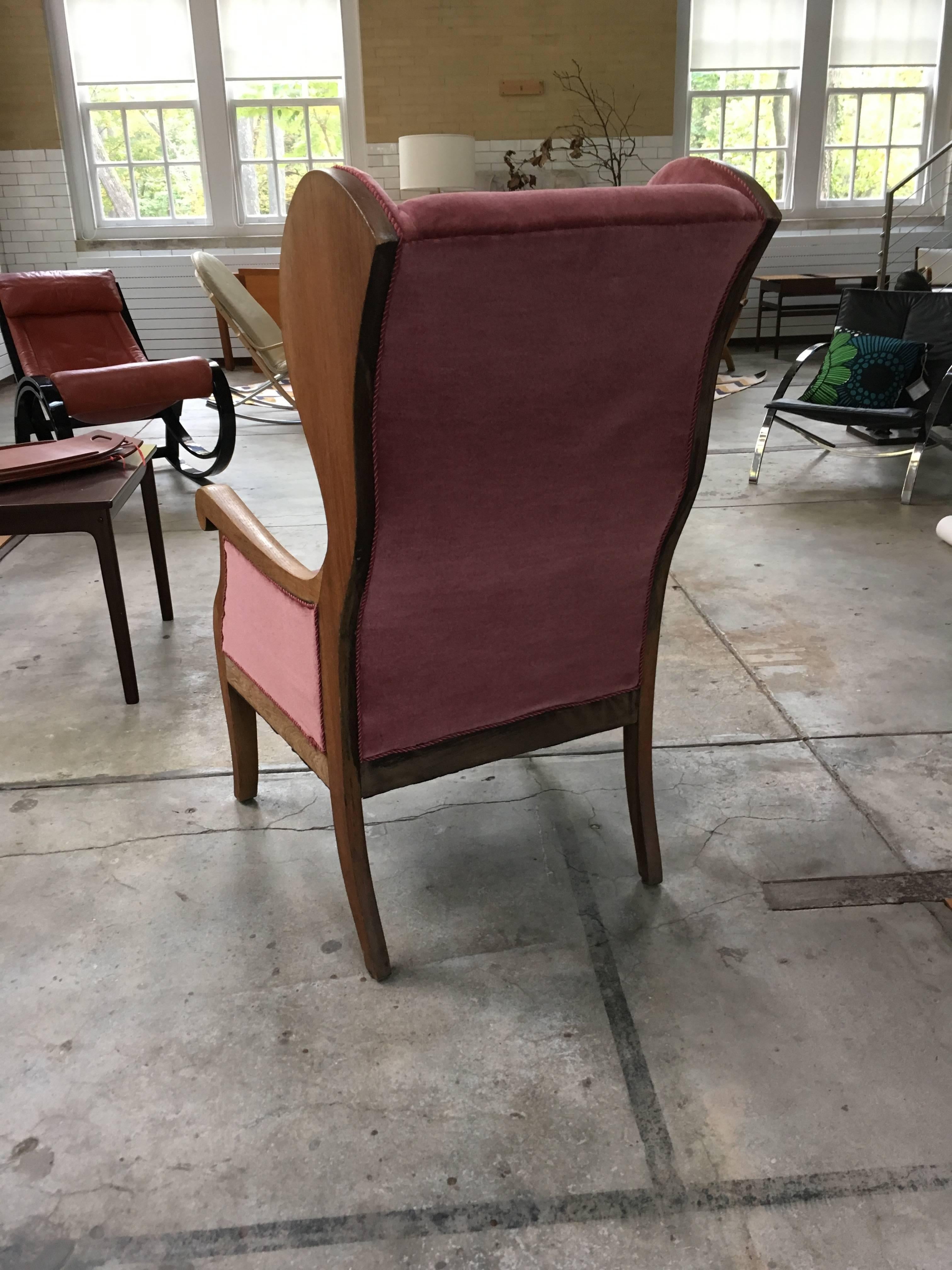 Velvet High Wingback Chair by Frits Henningsen, 1940s For Sale